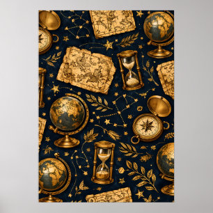 Vintage Celestial Map & Astronomy Pattern Poster