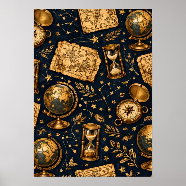Vintage Celestial Map & Astronomy Pattern Poster (Front)
