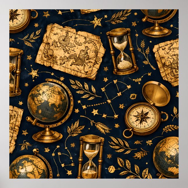 Vintage Celestial Map & Astronomy Pattern Poster (Front)