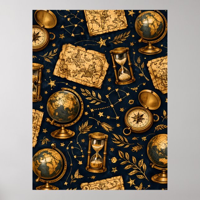 Vintage Celestial Map & Astronomy Pattern Poster (Front)