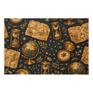 Vintage Celestial Map & Astronomy Pattern Wood Wall Art