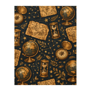 Vintage Celestial Map & Astronomy Pattern Wood Wall Art