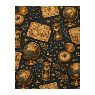Vintage Celestial Map & Astronomy Pattern Wood Wall Art