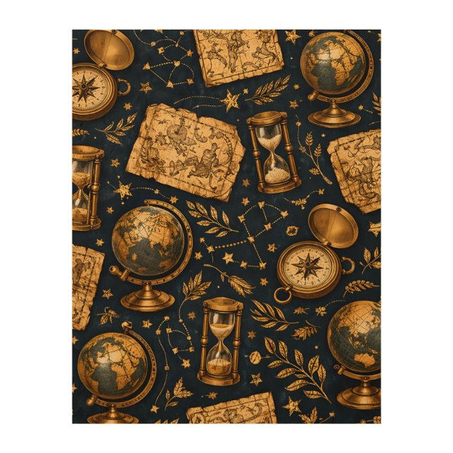 Vintage Celestial Map & Astronomy Pattern Wood Wall Art (Front)