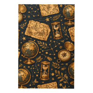 Vintage Celestial Map & Astronomy Pattern Wood Wall Art