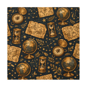Vintage Celestial Map & Astronomy Pattern Wood Wall Art
