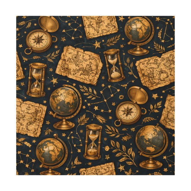 Vintage Celestial Map & Astronomy Pattern Wood Wall Art (Front)