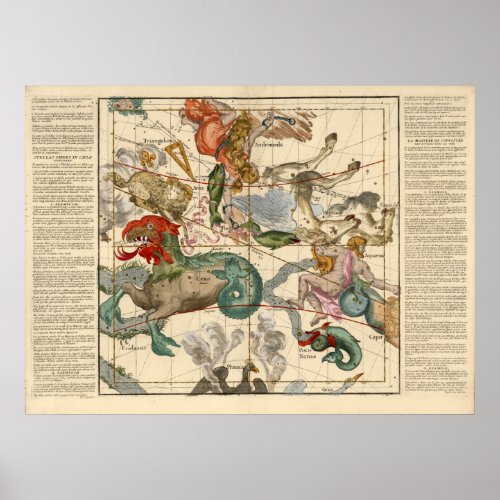 Vintage Celestial Map Cetus Aquarius Andromeda Poster