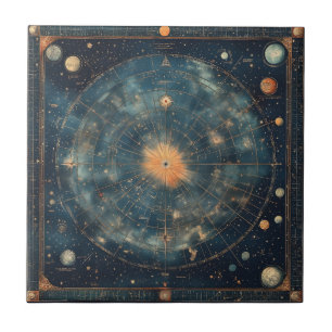 Vintage Celestial Map with Zodiac and Planetary Ceramic Tile