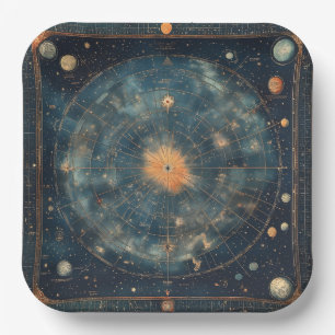 Vintage Celestial Map with Zodiac and Planetary Paper Plates