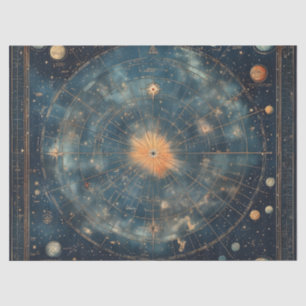 Vintage Celestial Map with Zodiac and Planetary Tissue Paper