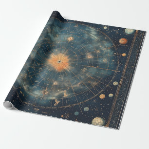 Vintage Celestial Map with Zodiac and Planetary Wrapping Paper