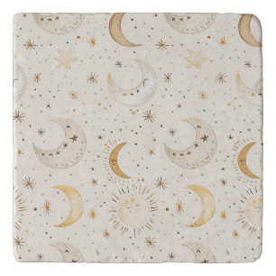 Vintage Celestial Moon and Stars Pattern Trivet