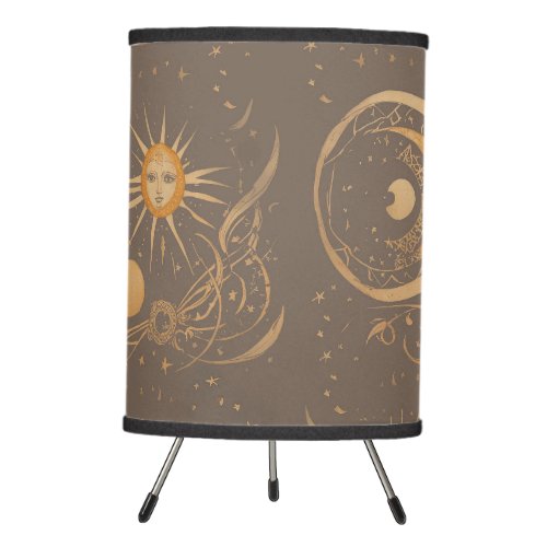 Vintage Celestial Moon and Sun Gold Personalized  Tripod Lamp