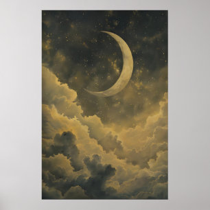 Vintage Celestial Moon Art Printable, Mystic Moon Poster