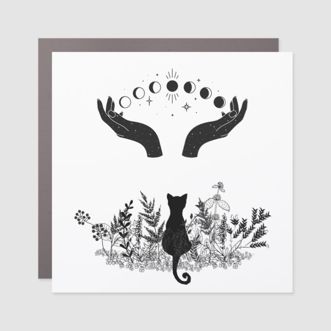 Vintage Celestial Moon Phases Cat Car Magnet (Front)