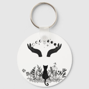 Vintage Celestial Moon Phases Cat Keychain