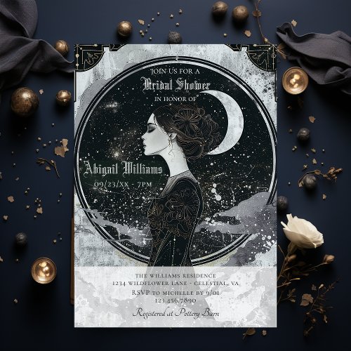 Vintage Celestial Moon Stars Mystic Bridal Shower Invitation