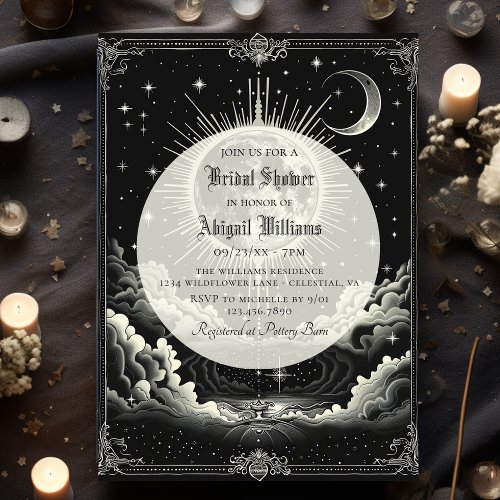 Vintage Celestial Moon Stars Mystic Bridal Shower Invitation