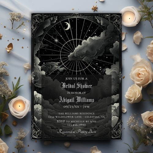 Vintage Celestial Moon Stars Mystic Bridal Shower Invitation