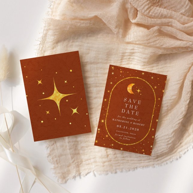Vintage Celestial Moon Stars Save The Date Invitation (Creator Uploaded)