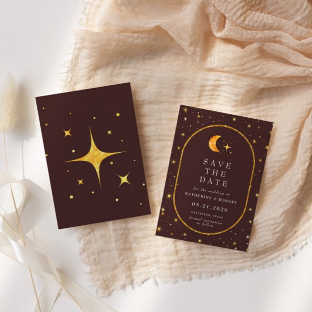 Vintage Celestial Moon Stars Save The Date Invitation (Creator Uploaded)