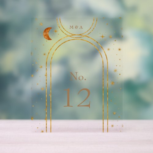 Vintage Celestial Moon Stars Table Number Acrylic Sign