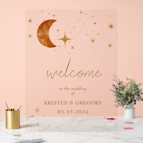 Vintage Celestial Moon Stars Wedding  Acrylic Sign