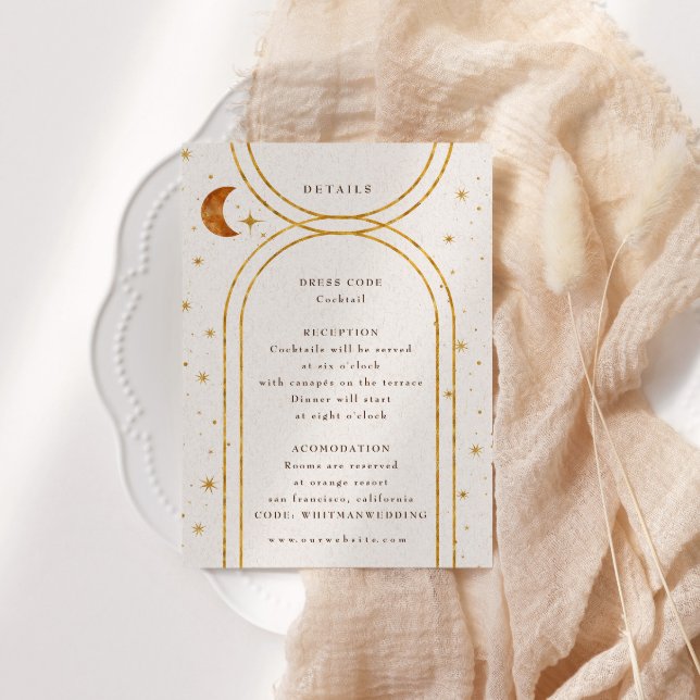 Vintage Celestial Moon Stars Wedding Details  Enclosure Card (Creator Uploaded)