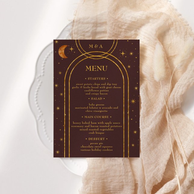 Vintage Celestial Moon Stars Wedding Dinner Menu Invitation (Creator Uploaded)