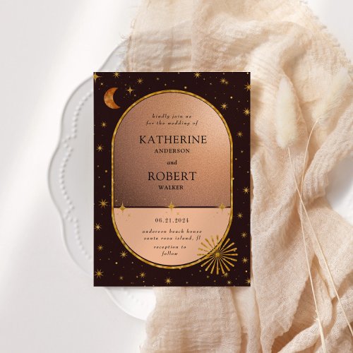 Vintage Celestial Moon Stars Wedding Invitation