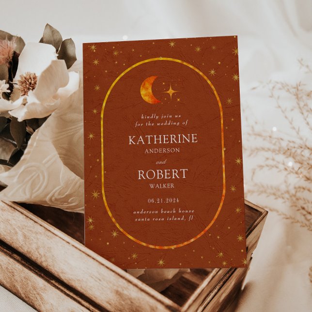 Vintage Celestial Moon Stars Wedding Invitation (Creator Uploaded)