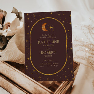 Vintage Celestial Moon Stars Wedding Invitation