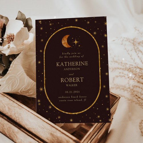 Vintage Celestial Moon Stars Wedding Invitation