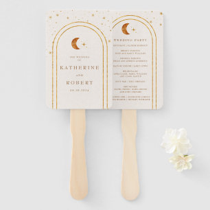 Vintage Celestial Moon Stars Wedding Program Hand Fan