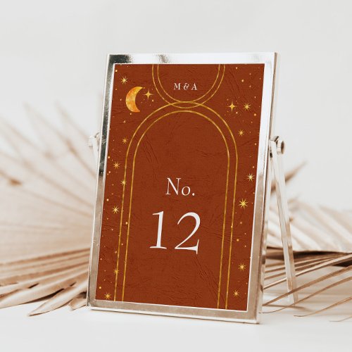 Vintage Celestial Moon Stars Wedding Table Number