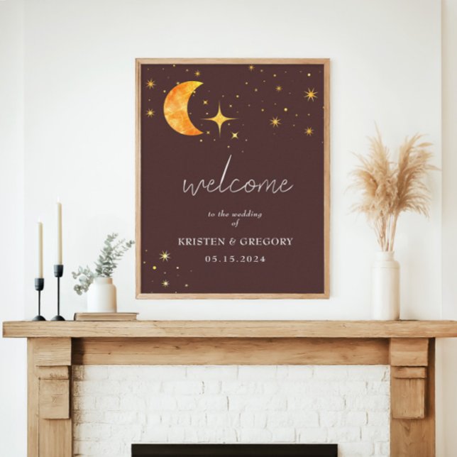 Vintage Celestial Moon Stars Wedding Welcome Framed Art (Creator Uploaded)
