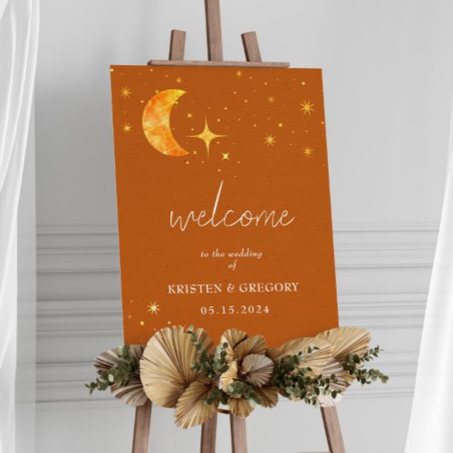 Vintage Celestial Moon Stars Wedding Welcome Sign