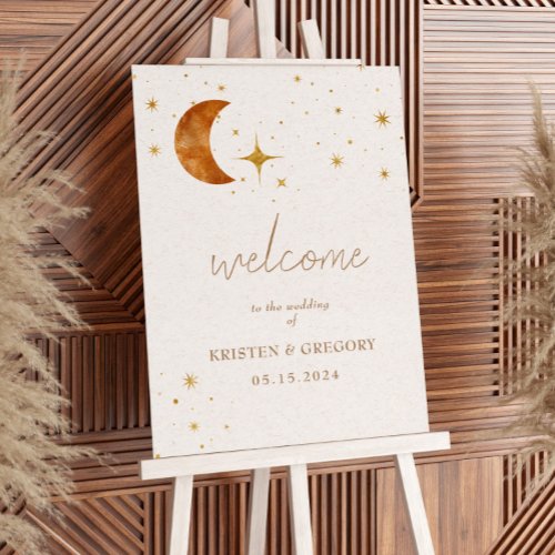 Vintage Celestial Moon Stars Wedding Welcome Sign