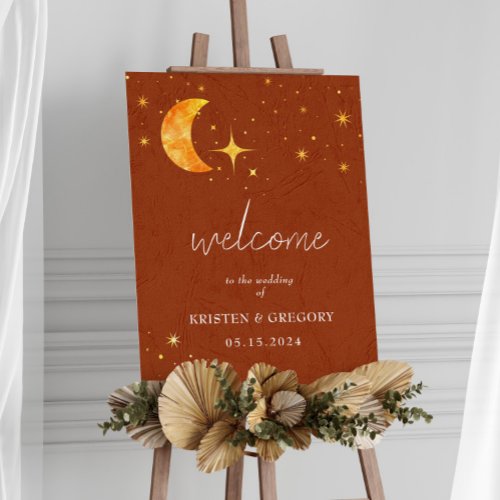 Vintage Celestial Moon Stars Wedding Welcome Sign