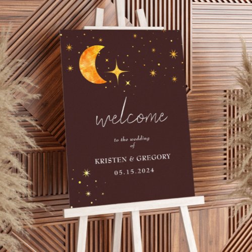 Vintage Celestial Moon Stars Wedding Welcome Sign