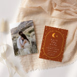 Vintage Celestial Photo Save The Date Invitation<br><div class="desc">Our "Vintage Celestial Wedding" collection features a color scheme that spans from burnt orange to terracotta imitating deep sunset vibes that transcend into a glorious night. With textured faux foil accent on borders,  moon and stars in gold and copper. Matching items from this collection are available in our store.</div>