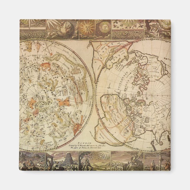 Vintage Celestial Planisphere Map by Joseph Moxon Magnet (Front)