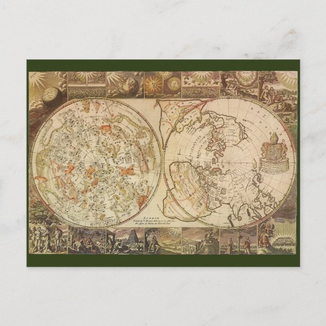 Vintage Celestial Planisphere Map by Joseph Moxon Postcard (Front)