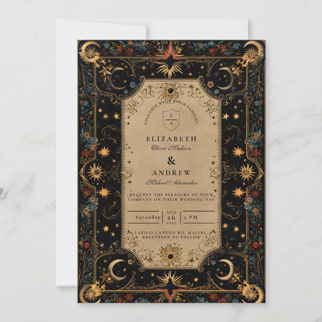 Vintage Celestial Renaissance Wedding Invitation (Front)