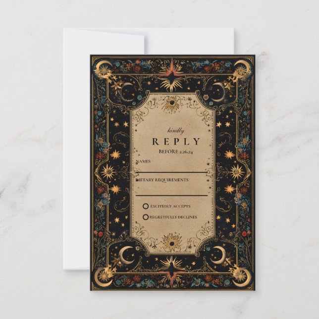 Vintage Celestial Renaissance Wedding RSVP Card (Front)