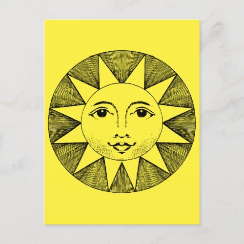 Vintage Celestial Smiling Sun Illustration Postcard