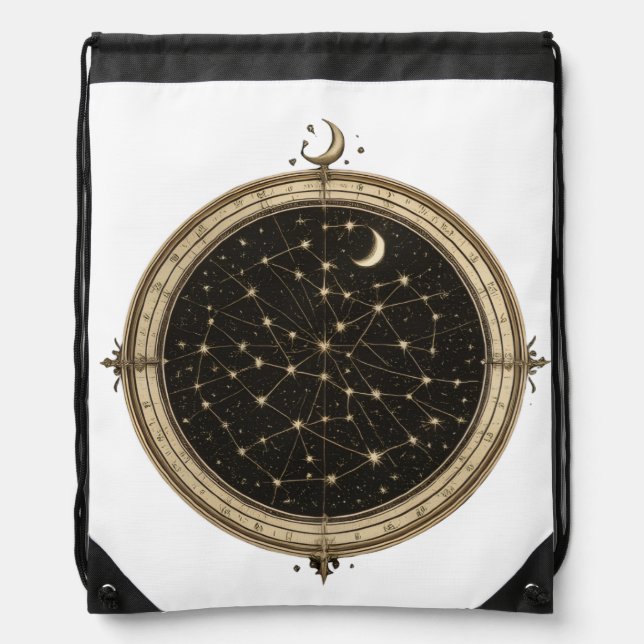 Vintage Celestial Star Map Drawstring Backpack (Front)
