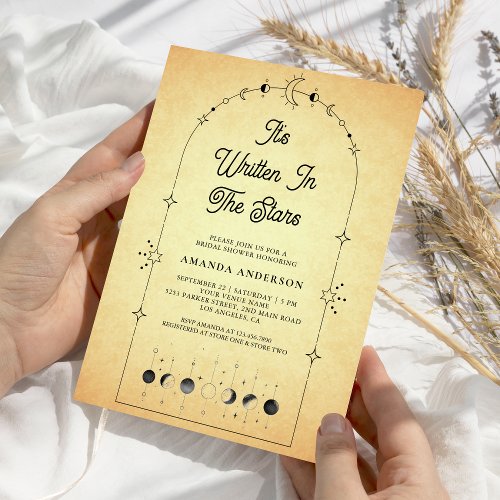 Vintage Celestial Stars Black Moon Bridal Shower Invitation