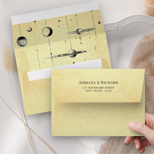 Vintage Celestial Stars Moon Planets Wedding Envelope